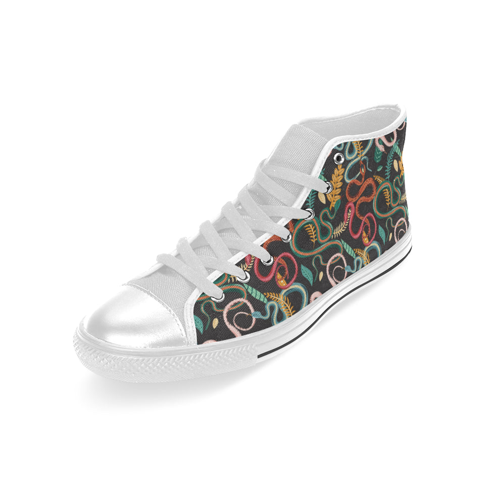 Colorful snake plant pattern Men's High Top Canvas Shoes White