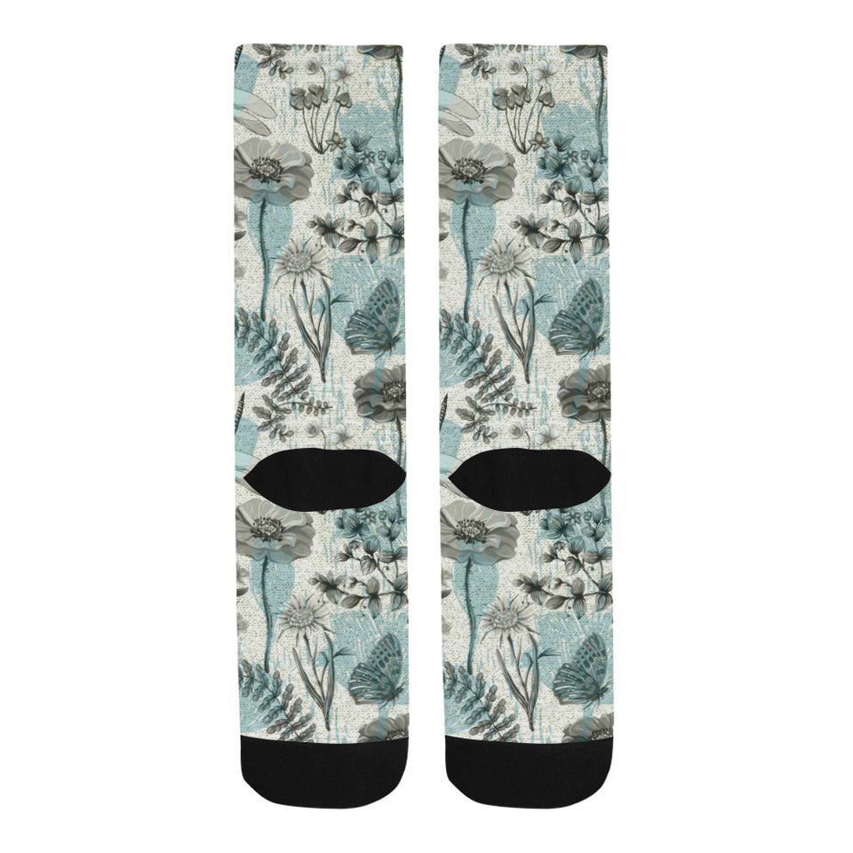 Dragonfly Butterfly Plants insect flower vintage s Crew Socks