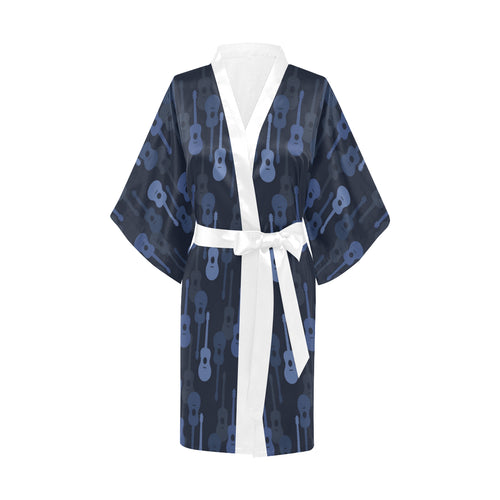 Blue Theme guitar pattern Women's Short Kimono Robe