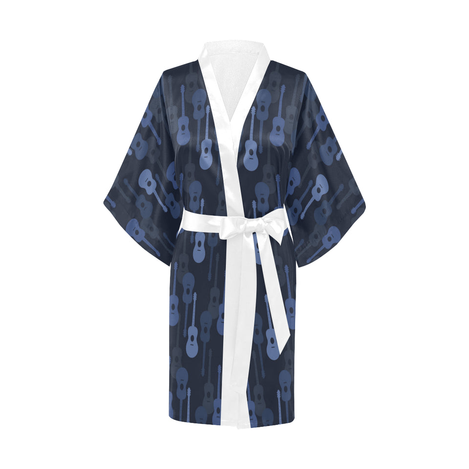 Blue Theme guitar pattern Women's Short Kimono Robe