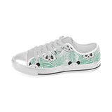 Panda pattern tropical leaves background Men's Low Top Canvas Shoes White
