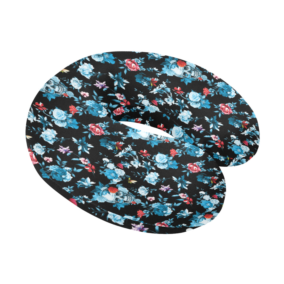 Skull flower roses leave pattern U-Shaped Travel Neck Pillow