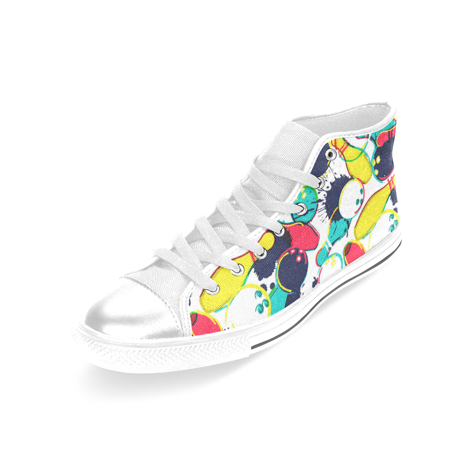 watercolor bowling ball pins Women's High Top Canvas Shoes White