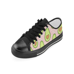Avocado heart pink background Kids' Boys' Girls' Low Top Canvas Shoes Black