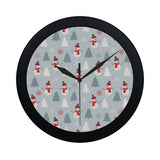 Snowman christmas  tree snow gray background Elegant Black Wall Clock