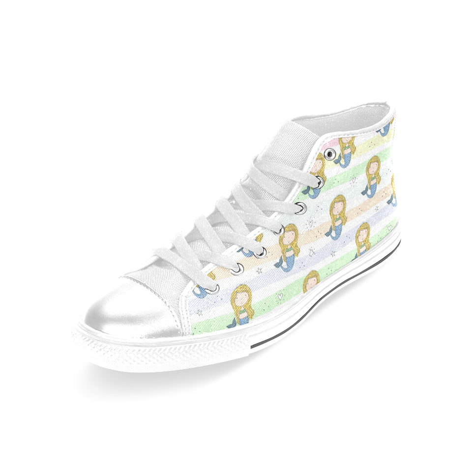 Cute hand drawn mermaid Women's High Top Canvas Shoes White