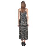luxurious gold lotus waterlily black background V-Neck Open Fork Long Dress