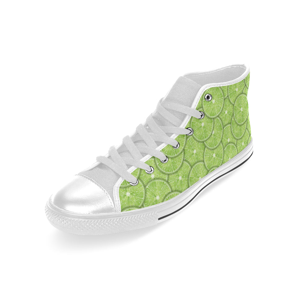 Slices of Lime pattern Men's High Top Canvas Shoes White
