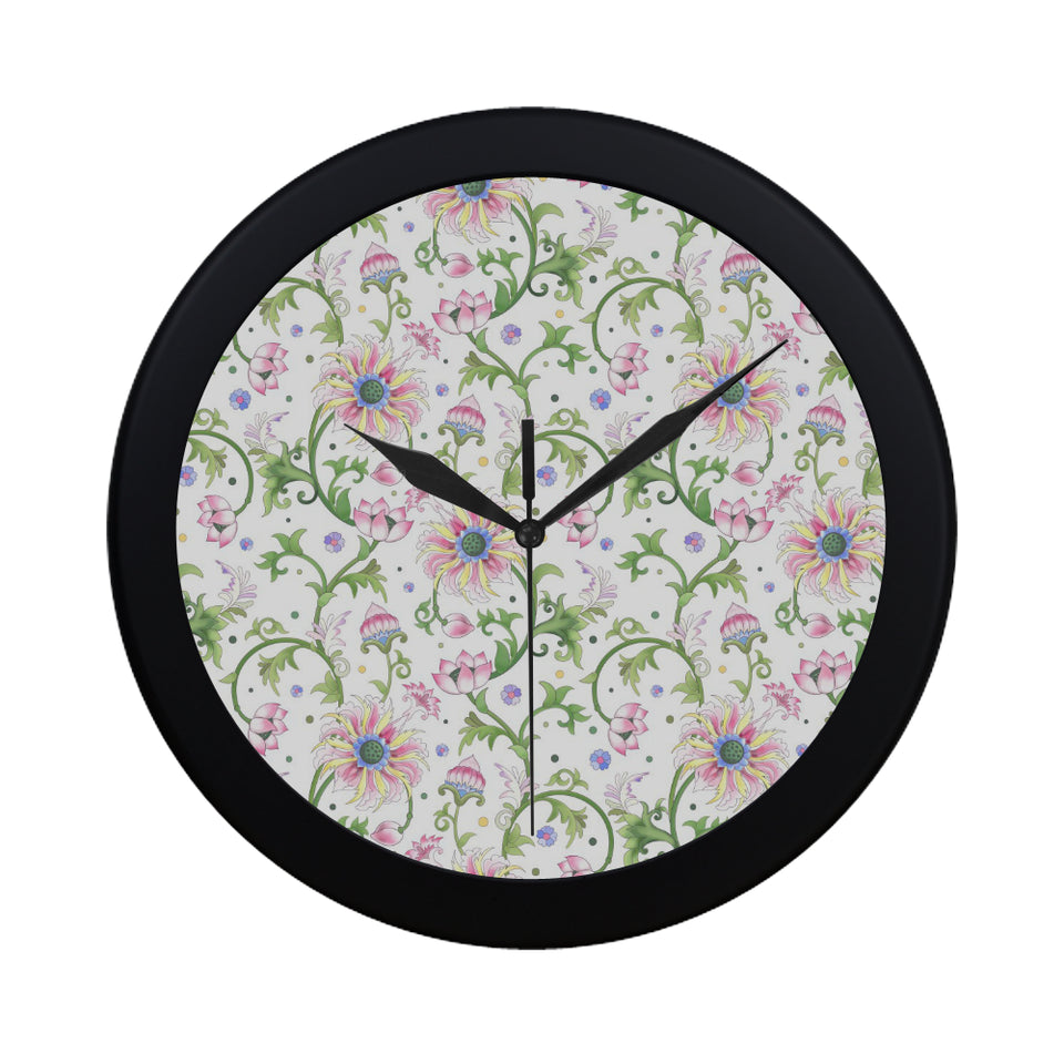 Beautiful pink lotus waterlily leaves pattern Elegant Black Wall Clock