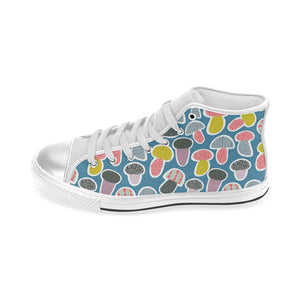 Colorful mushroom design pattern Women's High Top Canvas Shoes White