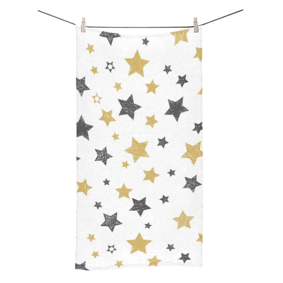 hand drawn gold black star pattern Bath Towel