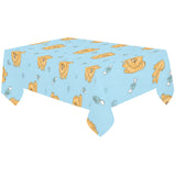 Brown cute pomeranian blue blackground Tablecloth