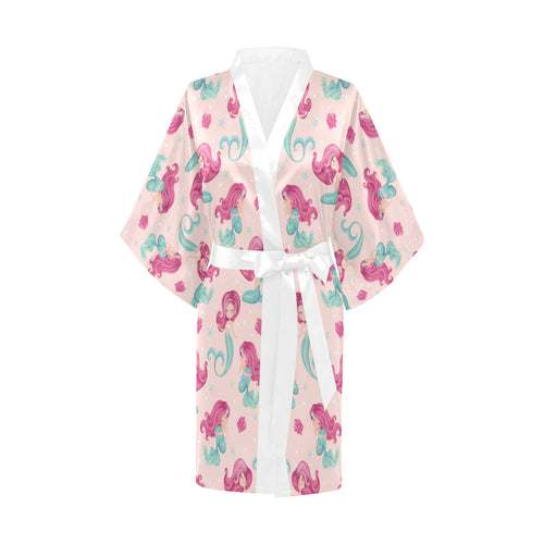 Cute little mermaid pattern Women's Short Kimono Robe