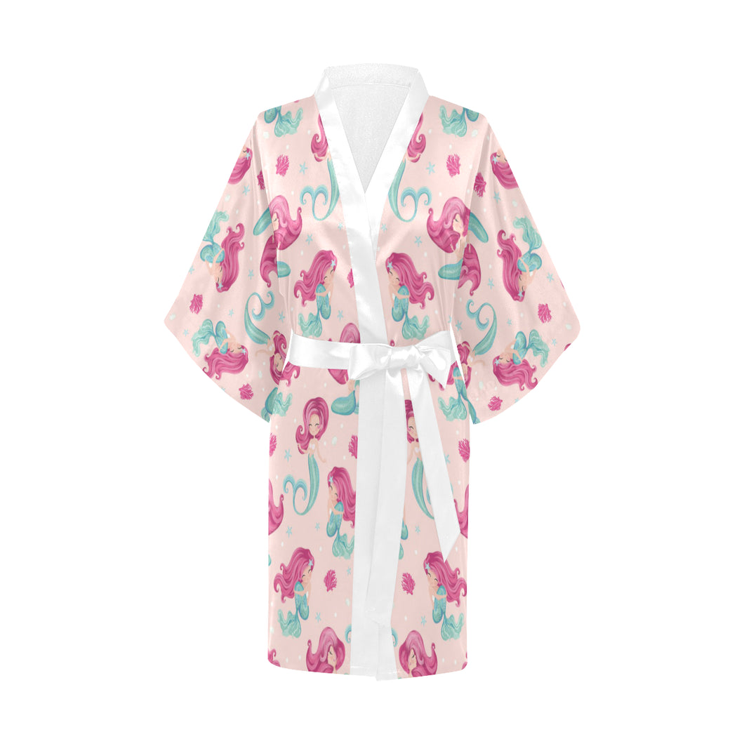 Cute little mermaid pattern Women's Short Kimono Robe