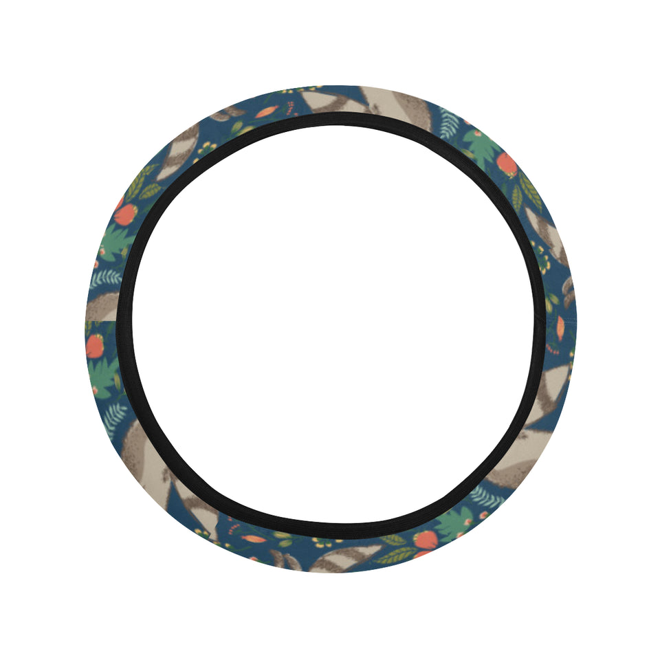 Raccoon tropical leaves pattern Car Steering Wheel Cover