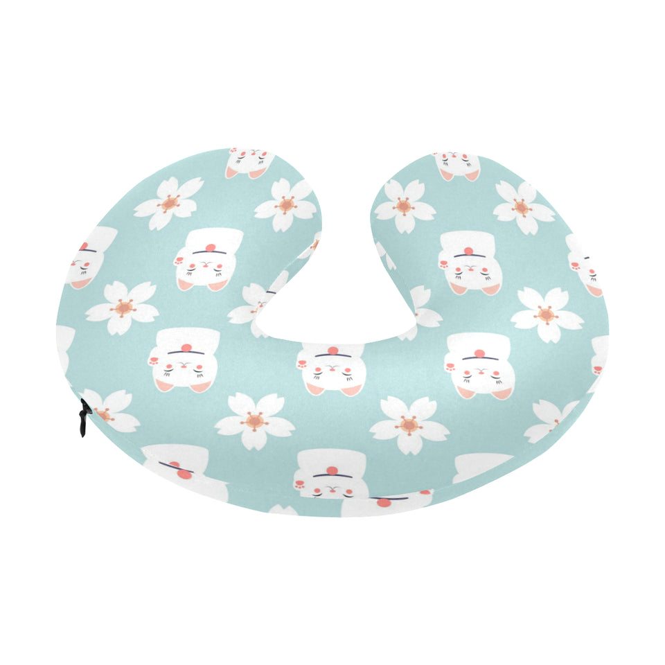 Maneki neko cat sakura U-Shaped Travel Neck Pillow