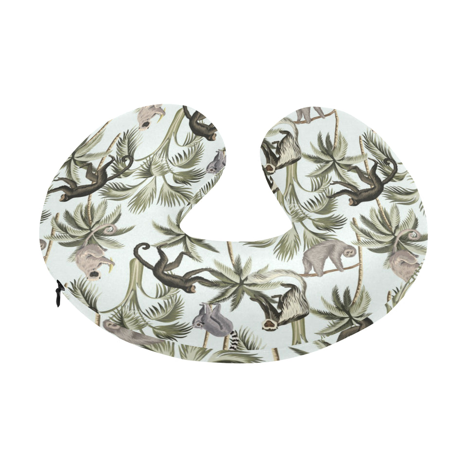 Monkey sloth lemur palm trees pattern U-Shaped Travel Neck Pillow