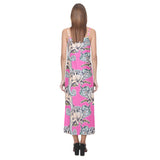 Chameleon lizard pattern pink background V-Neck Open Fork Long Dress