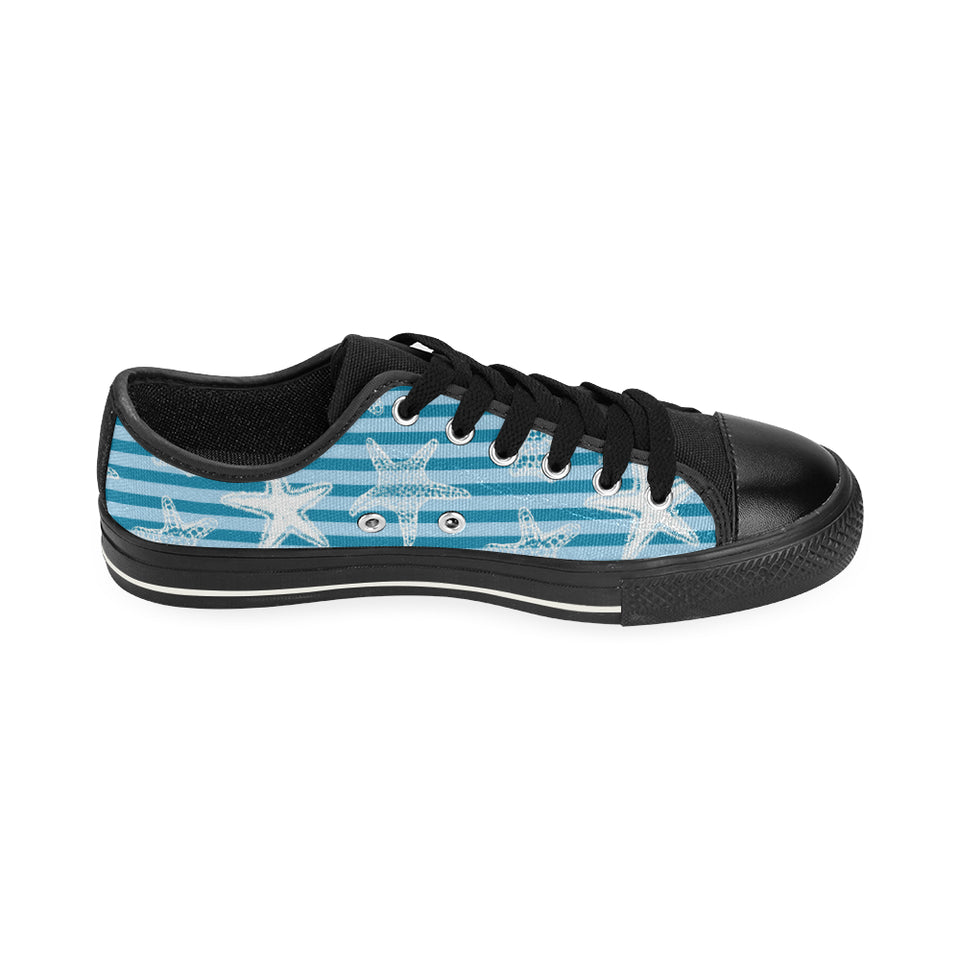 Starfish blue blackground Men's Low Top Canvas Shoes Black