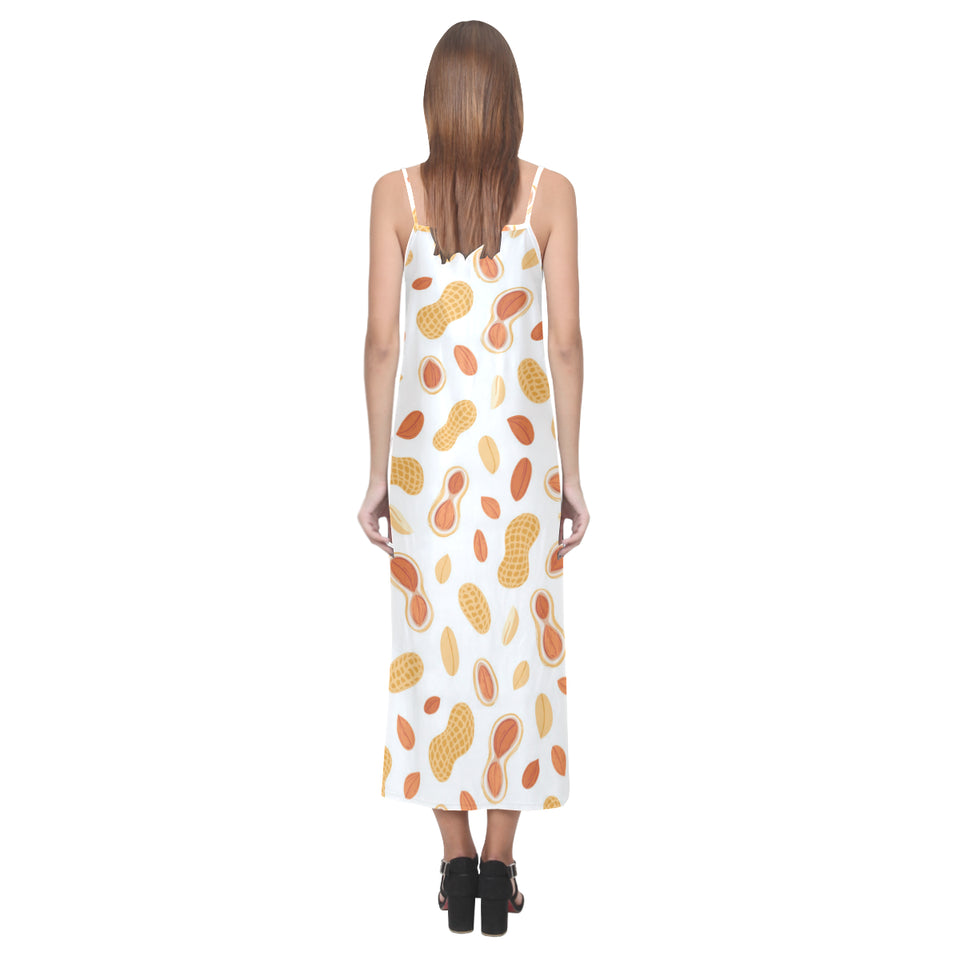 peanuts pattern V-Neck Open Fork Long Dress