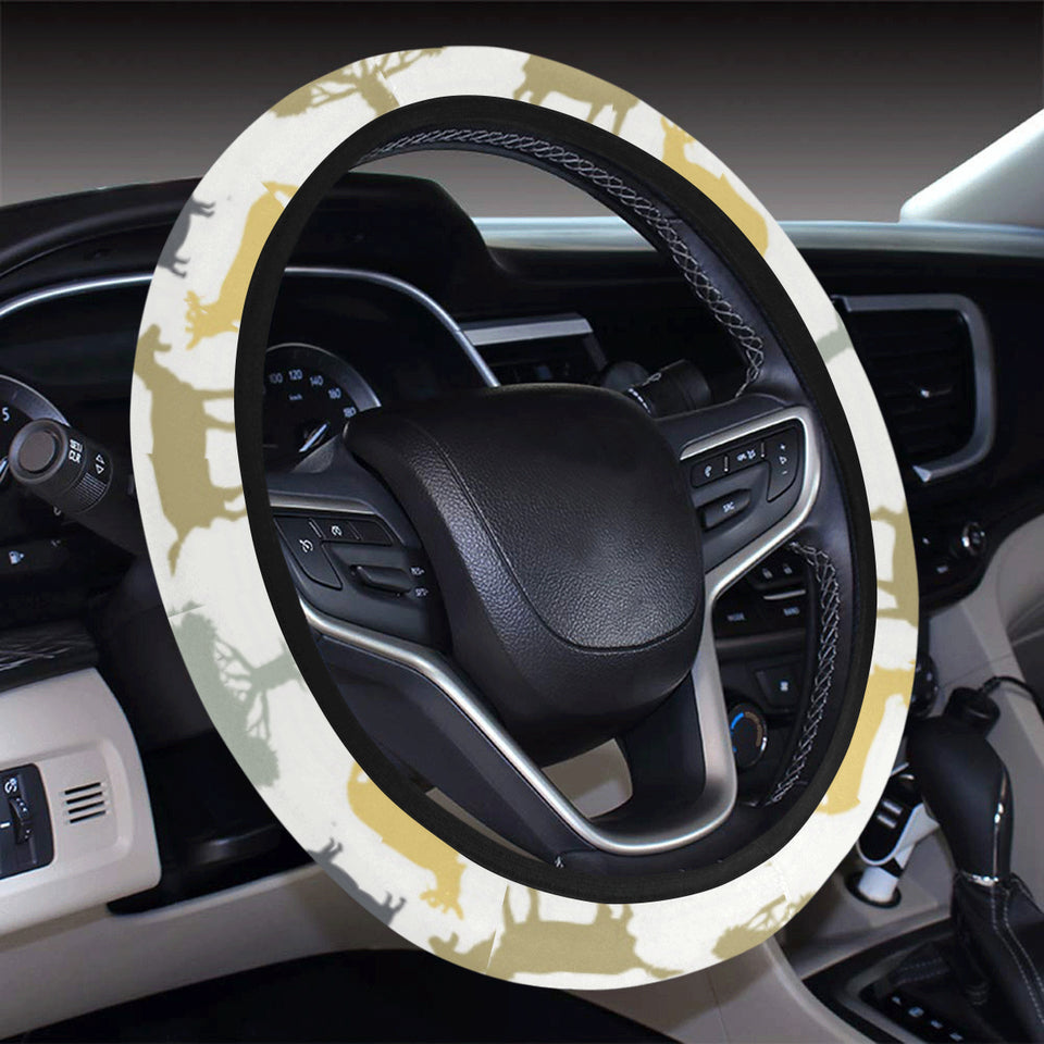 Silhouettes of goat and tree pattern Car Steering Wheel Cover