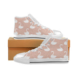 Swan flower light pink background Women's High Top Canvas Shoes White
