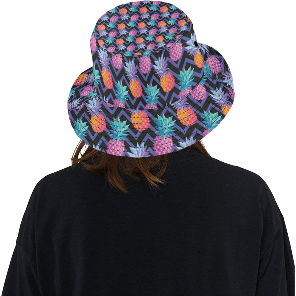Pineapples pattern zigzag background Unisex Bucket Hat