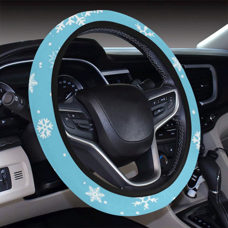 Snowflake pattern blue background Car Steering Wheel Cover