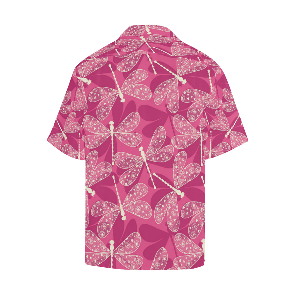 Beautiful dragonfly pink background Men's All Over Print Hawaiian Shirt