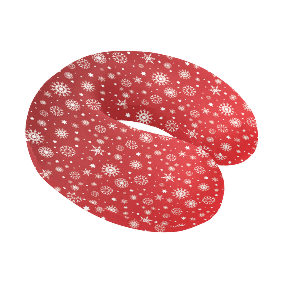 Snowflake pattern red background U-Shaped Travel Neck Pillow