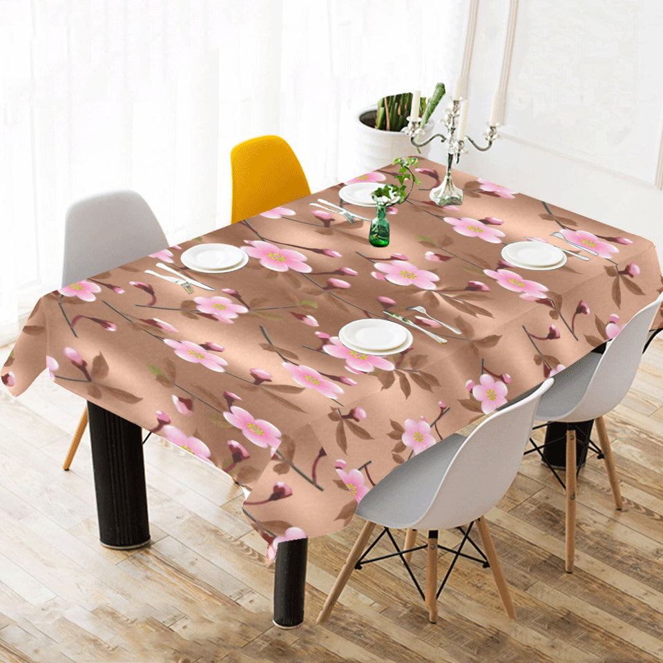 Pink sakura cherry blossom drak brown background Tablecloth