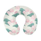 Pink lotus waterlily leaves pattern U-Shaped Travel Neck Pillow