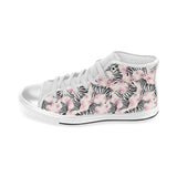 Zebra pink flower background Women's High Top Canvas Shoes White