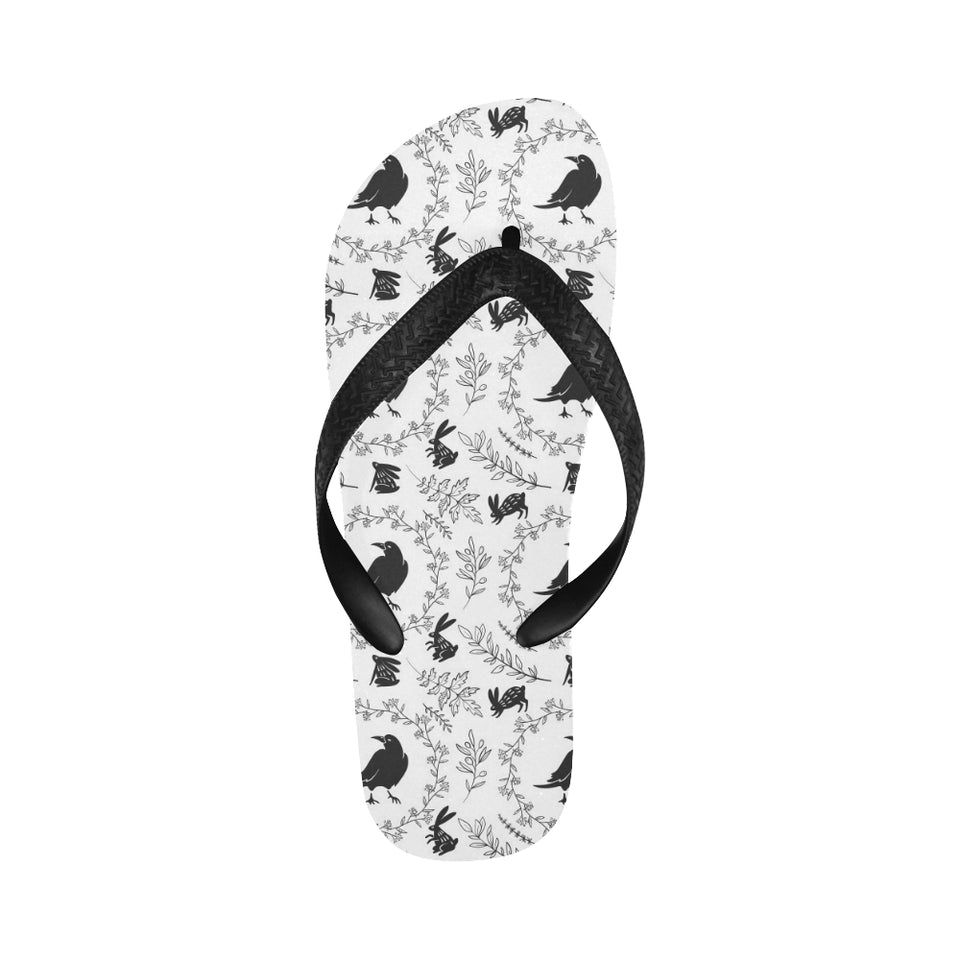 Crows floral wreath rabbit pattern Unisex Flip Flops