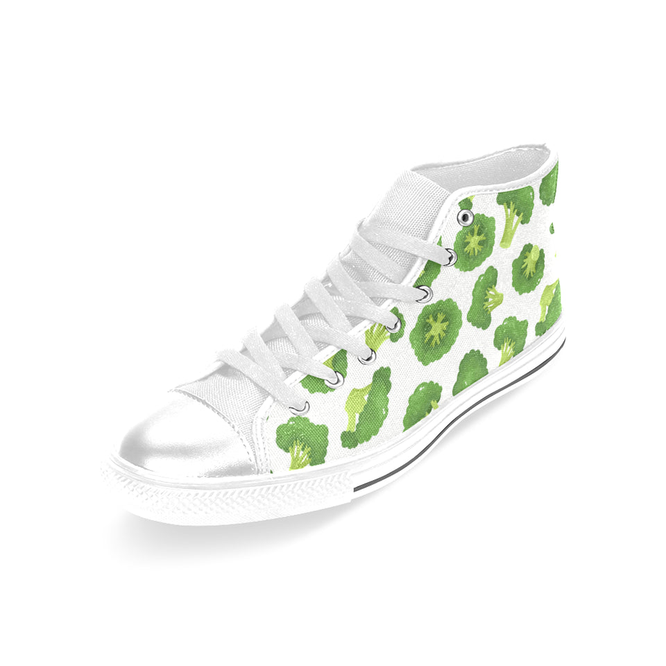 Cute broccoli pattern Women's High Top Canvas Shoes White