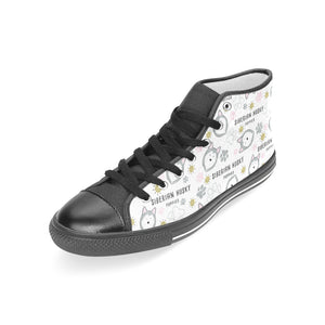 Siberian Husky design pattern Women's High Top Canvas Shoes Black