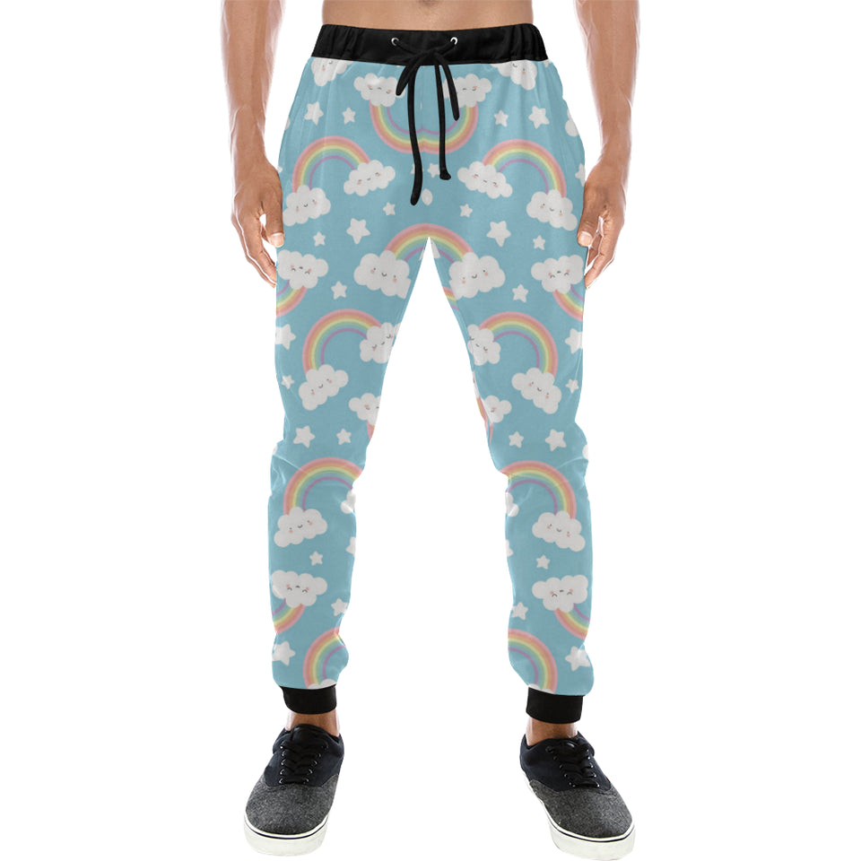 Cute rainbow clound star pattern blue background Unisex Casual Sweatpants