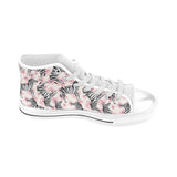 Zebra pink flower background Men's High Top Canvas Shoes White