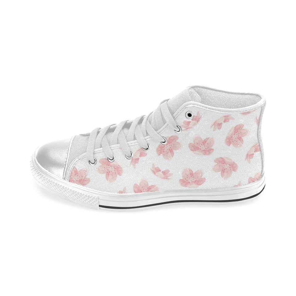 Pink sakura cherry blossom pattern Women's High Top Canvas Shoes White