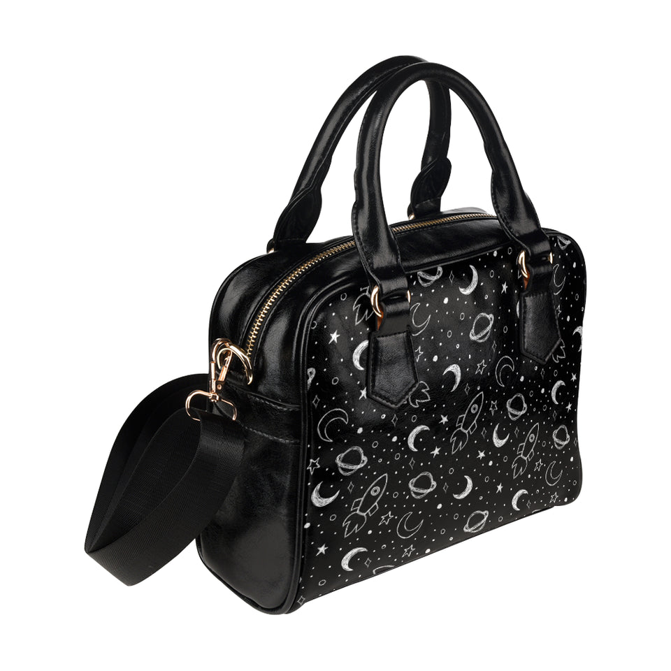 Hand drawn space rocket star planet Shoulder Handbag