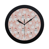 Cute snowman christmas tree snowpink background Elegant Black Wall Clock
