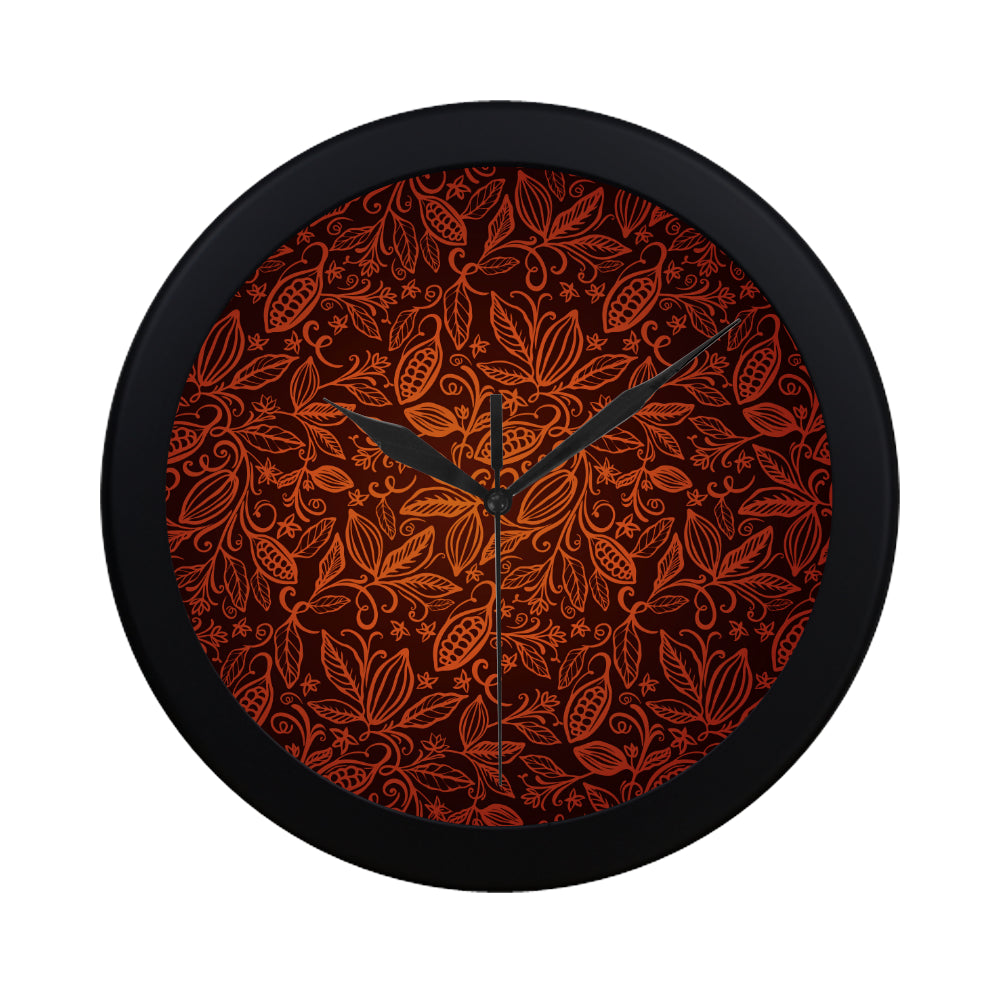 cacao beans tribal polynesian pattern Elegant Black Wall Clock