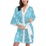 Snowflake pattern blue background Women's Short Kimono Robe