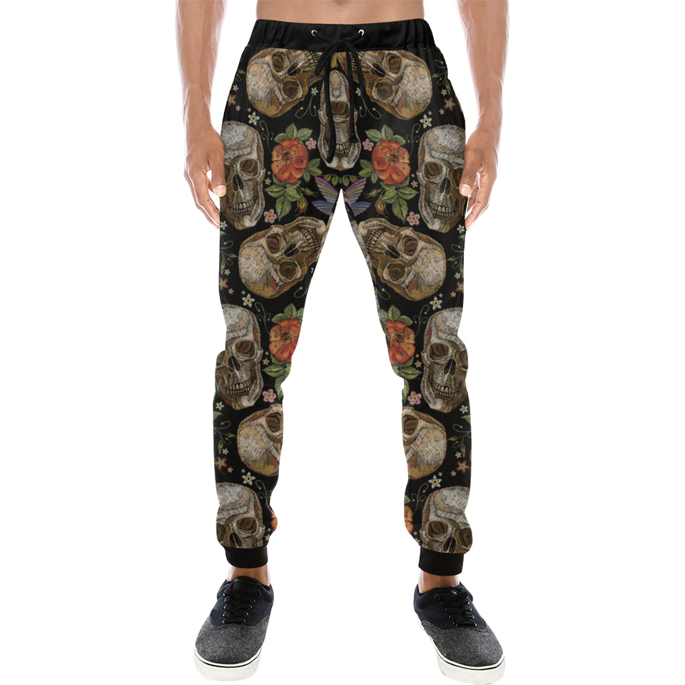 Skull rose humming bird flower pattern Unisex Casual Sweatpants