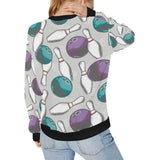 Bowling ball and pin gray background Women's Crew Neck Sweatshirt