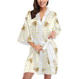 Bee honeycomb seamless design pattern Women's Short Kimono Robe
