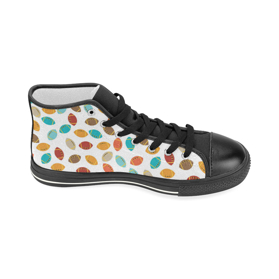 Colorful american football ball pattern Women's High Top Canvas Shoes Black