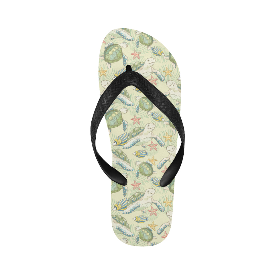Hand drawn sea turtle fish pattern Unisex Flip Flops