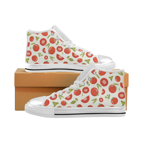 Tomato pattern Women's High Top Canvas Shoes White