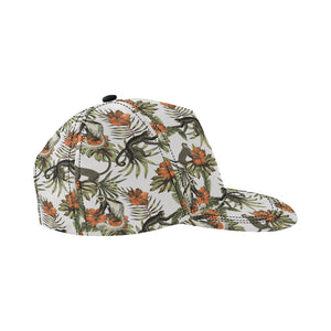 Monkey red hibiscus flower palm leaves floral patt All Over Print Snapback Cap